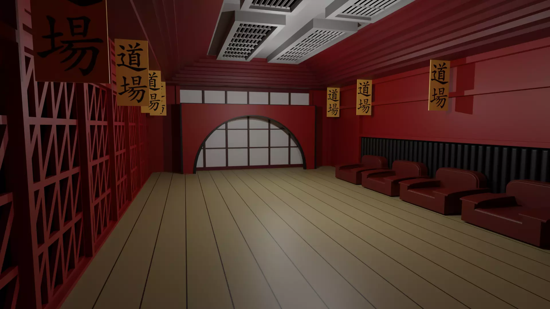 Karate Hall Low-poly 3D model_0