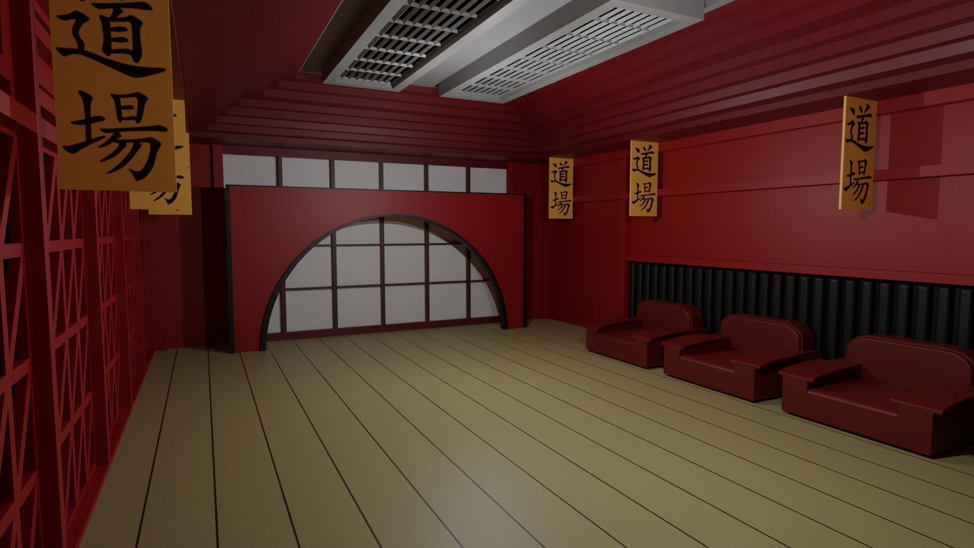 Karate Hall Low-poly 3D model_4