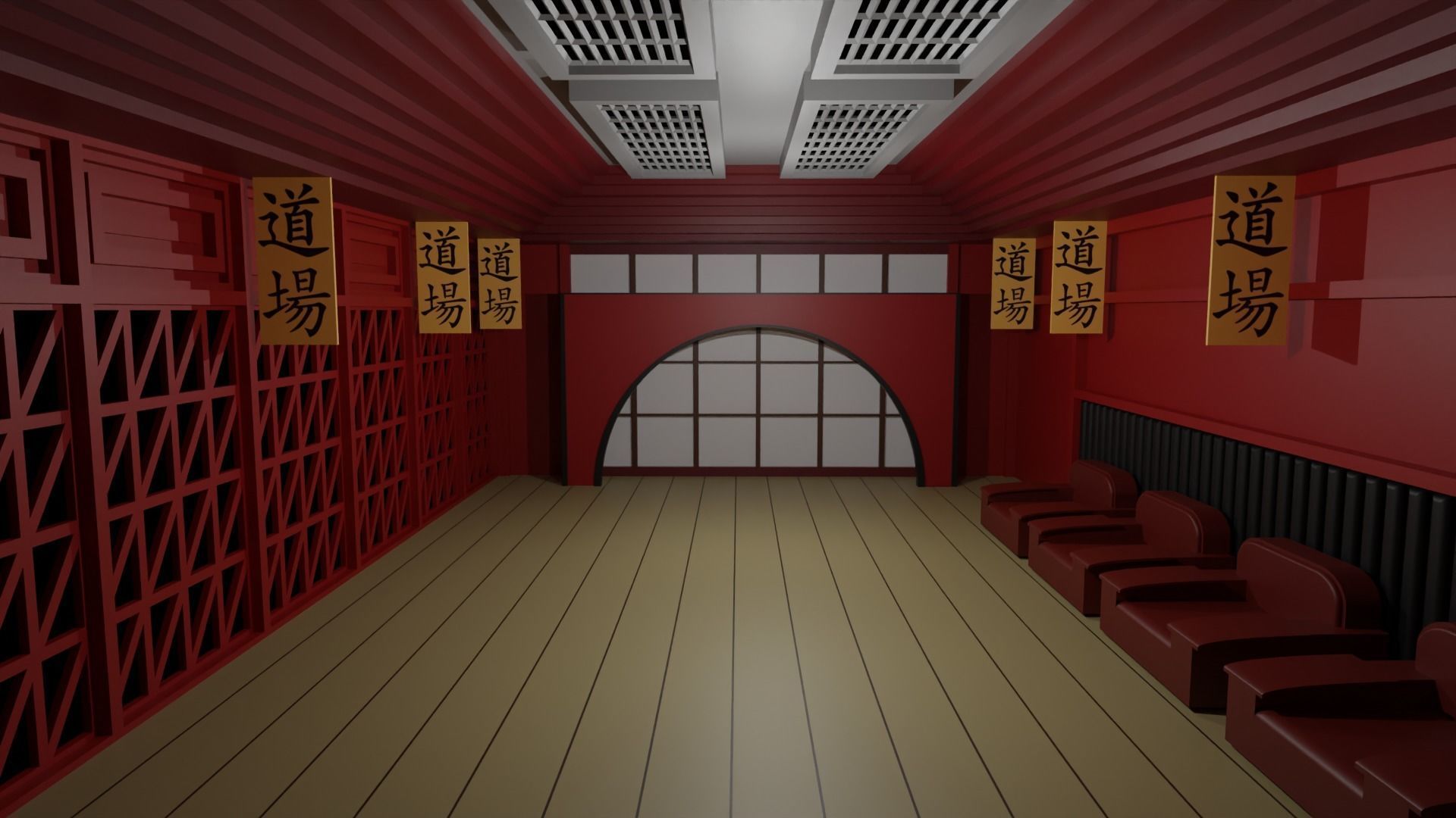 Karate Hall Low-poly 3D model_1