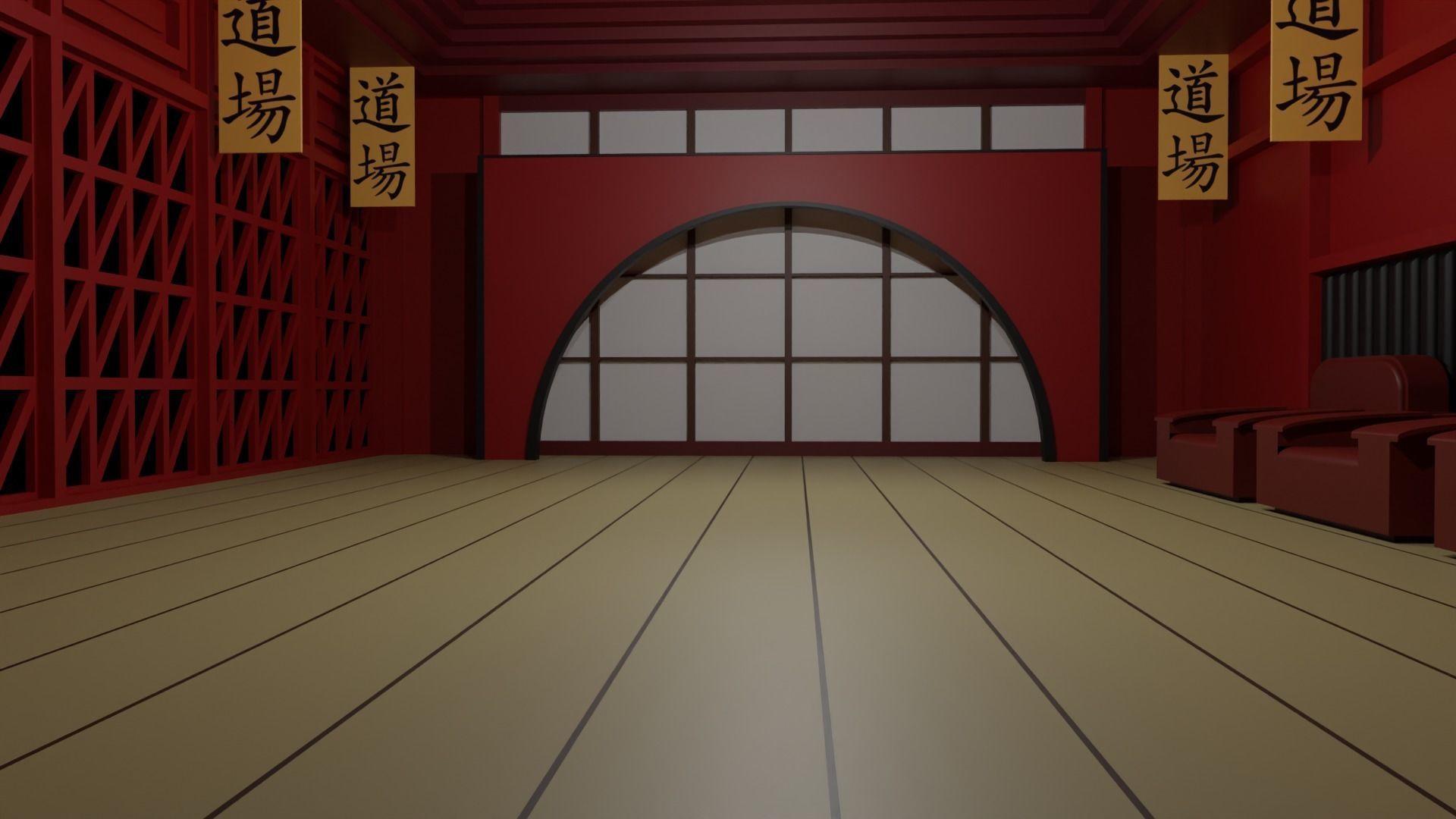 Karate Hall Low-poly 3D model_5