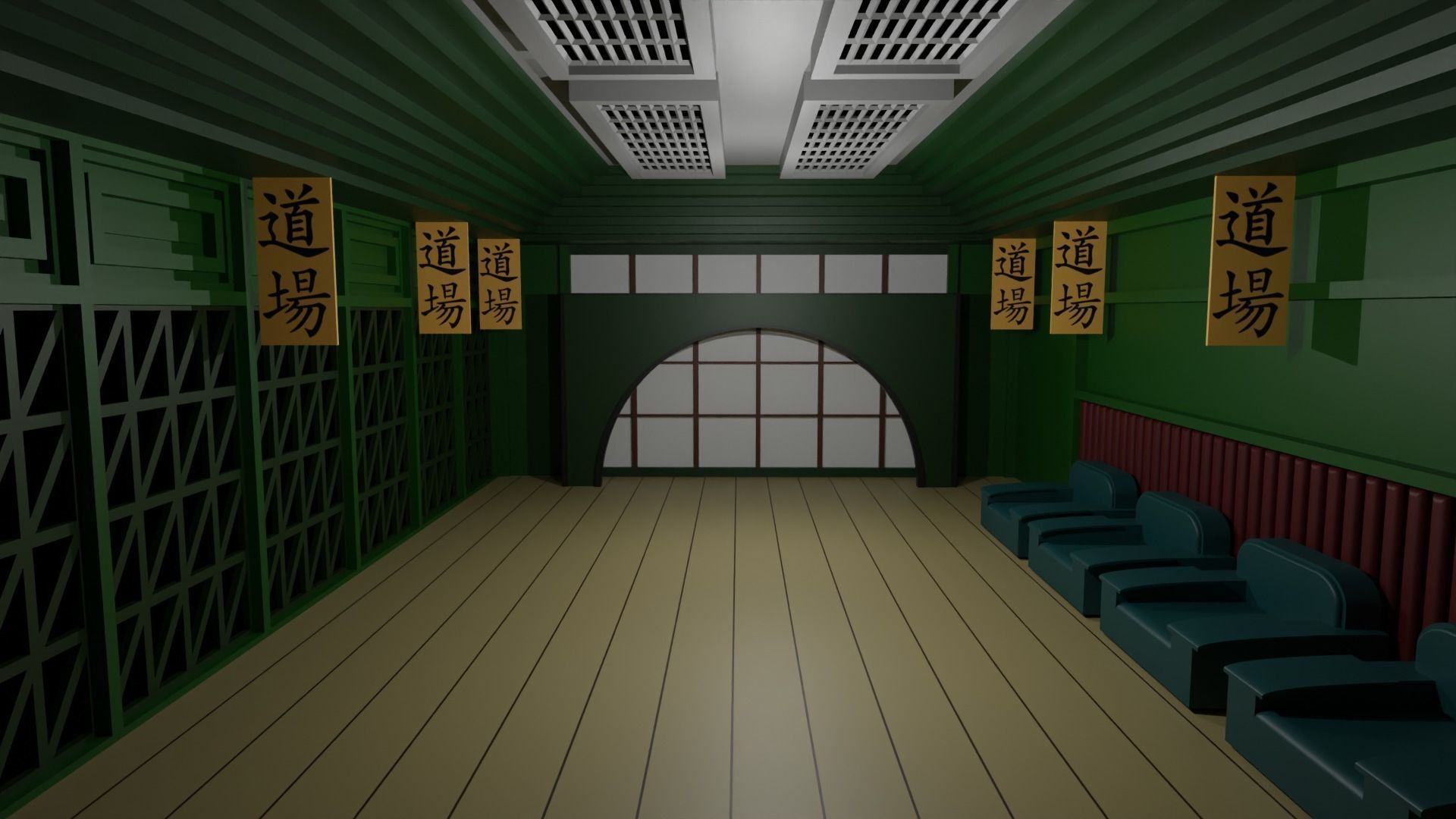 Karate Hall Low-poly 3D model_1