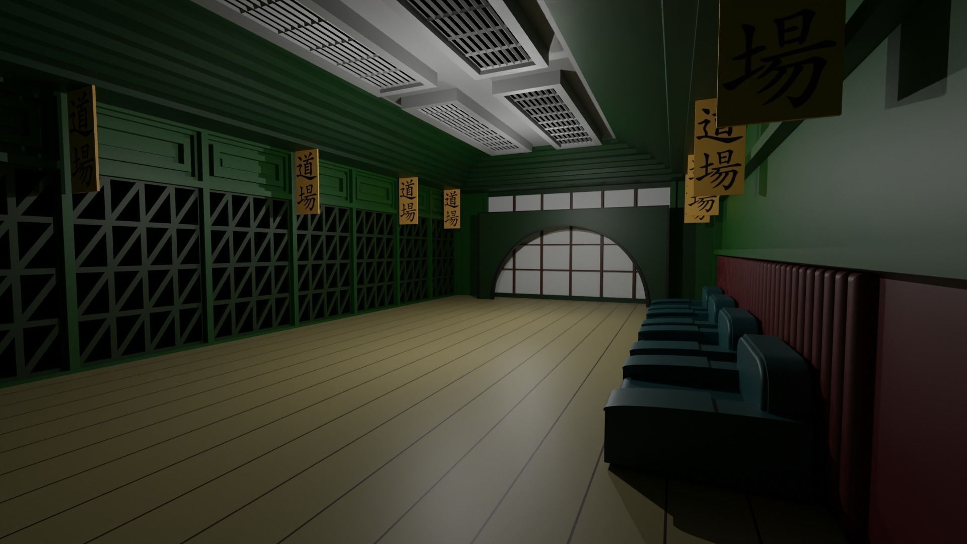 Karate Hall Low-poly 3D model_2