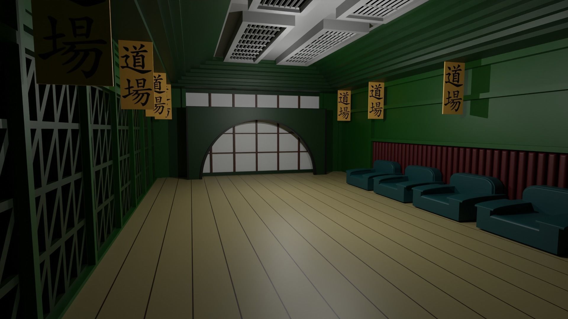 Karate Hall Low-poly 3D model_3