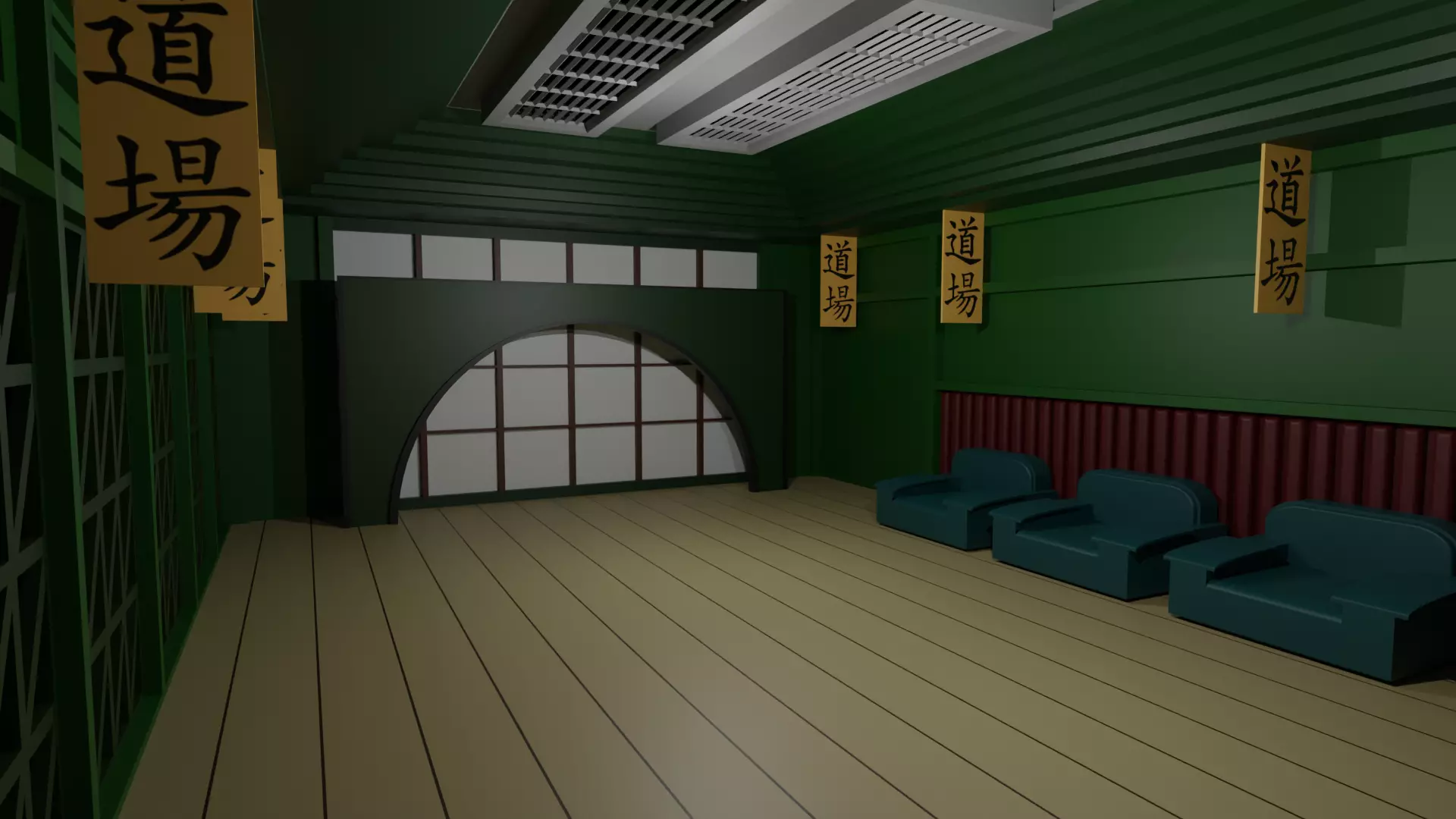 Karate Hall Low-poly 3D model_0
