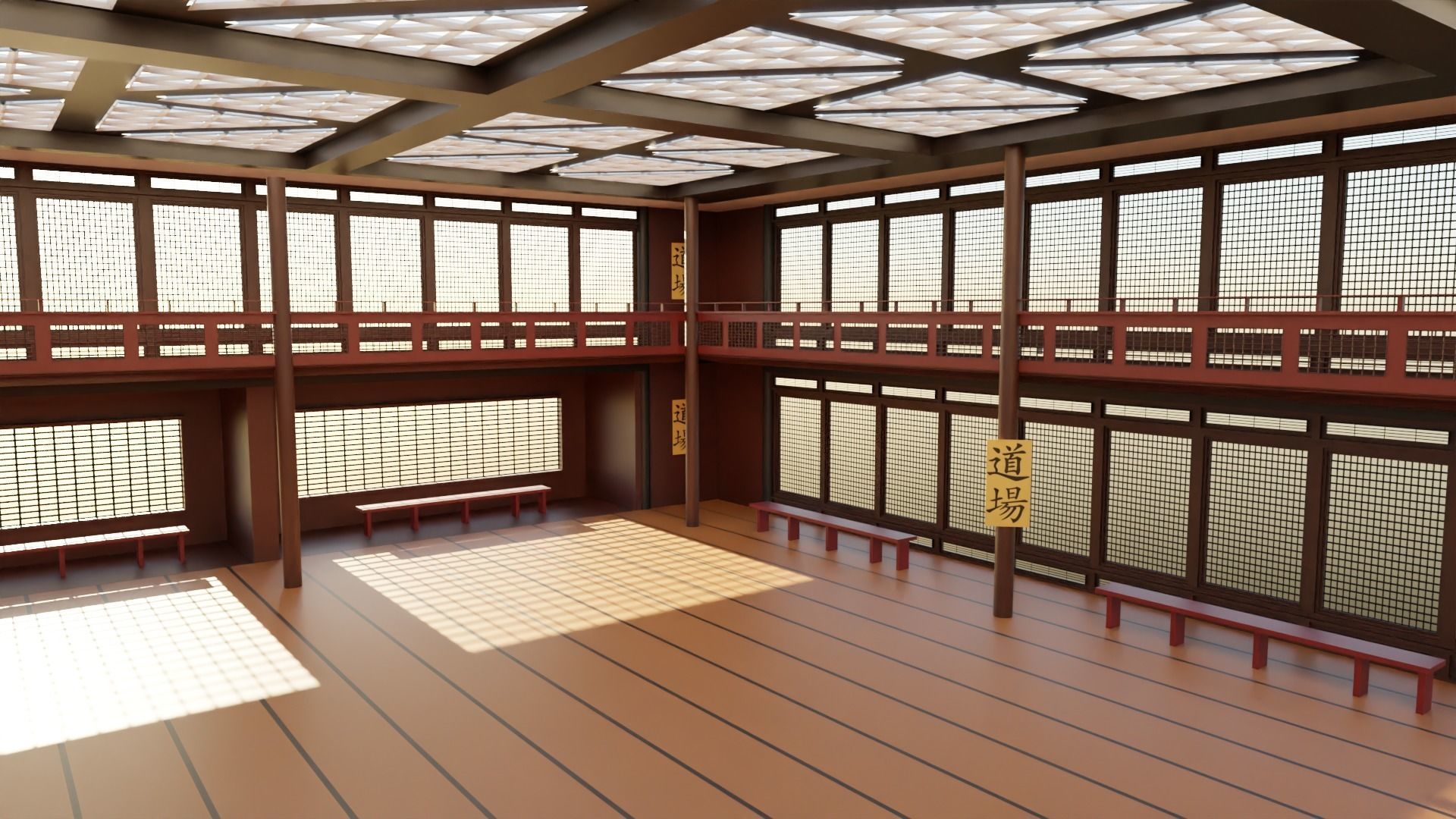 Japanese Dojo Low-poly 3D model_5