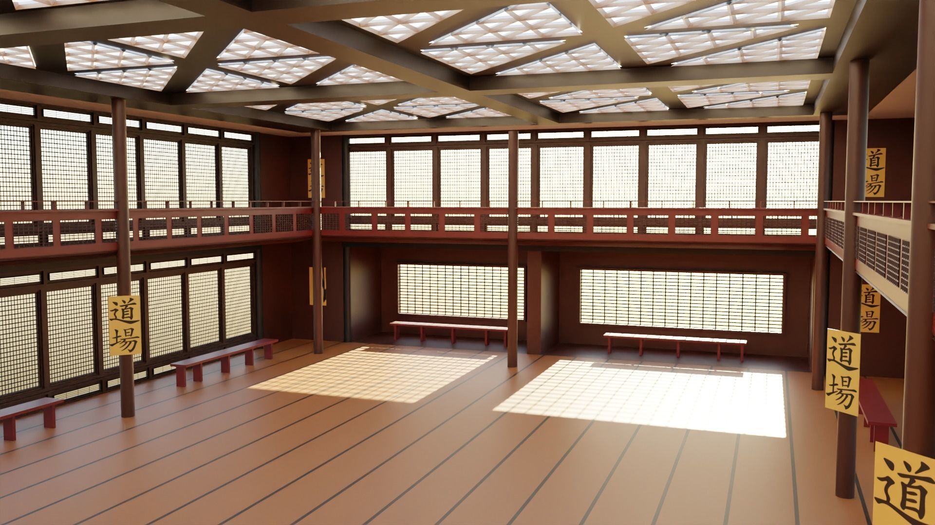Japanese Dojo Low-poly 3D model_4