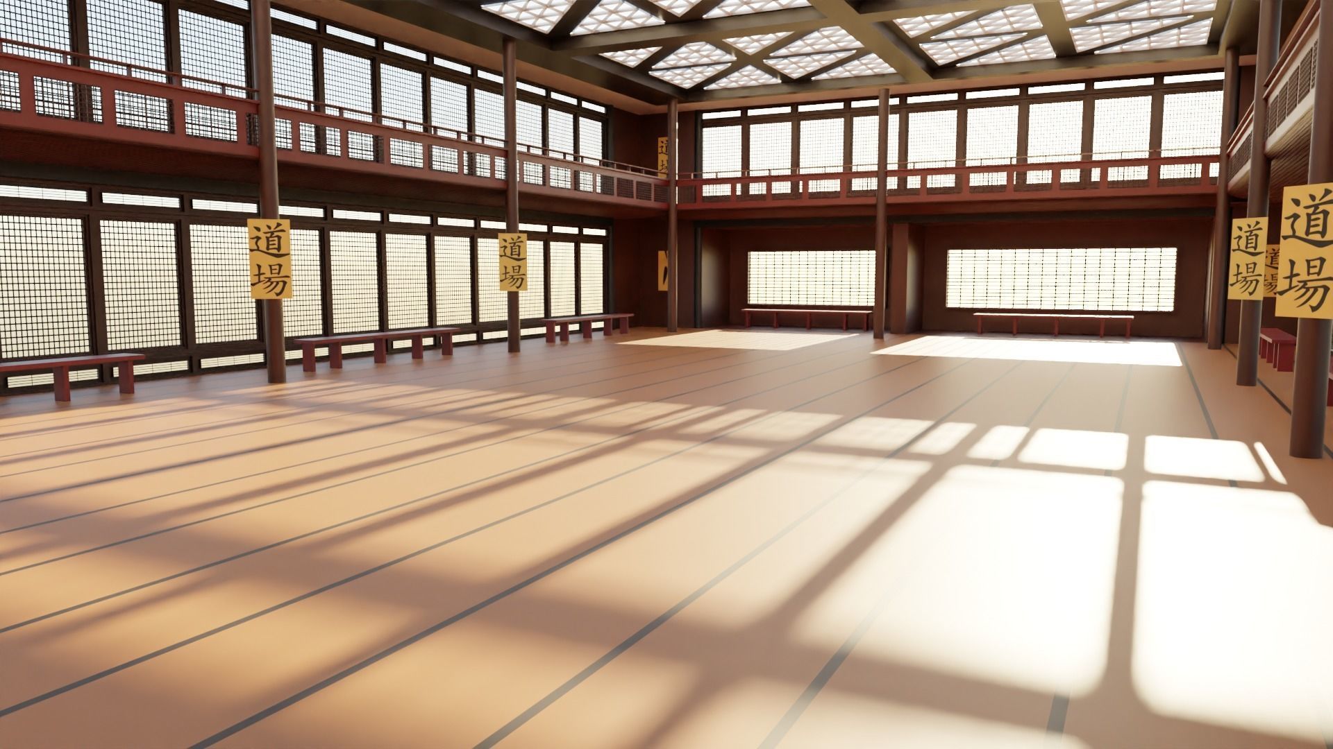 Japanese Dojo Low-poly 3D model_1