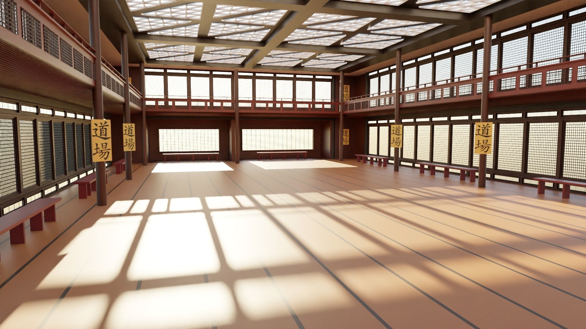 Japanese Dojo Low-poly 3D model_3