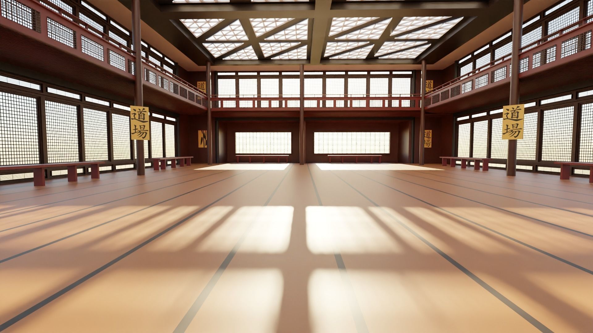 Japanese Dojo Low-poly 3D model_6