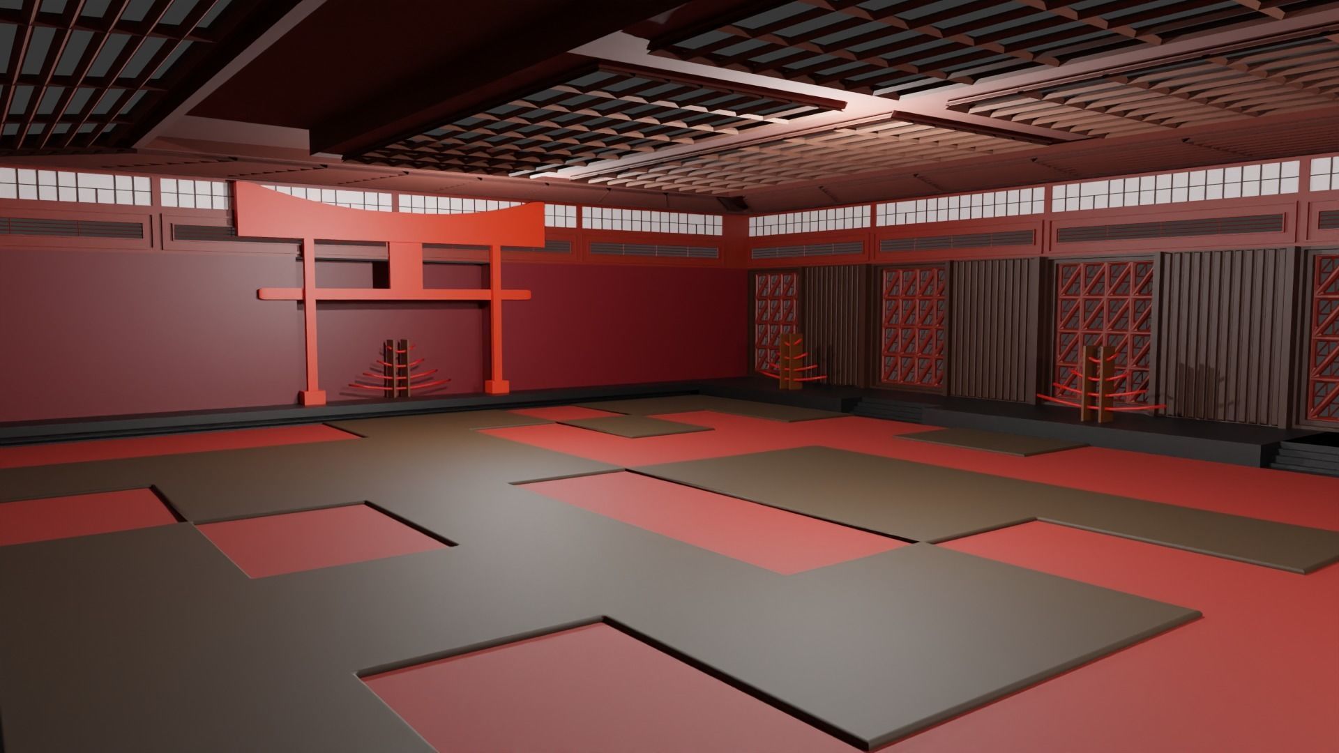 Dojo Fighting Hall Low-poly 3D model_2