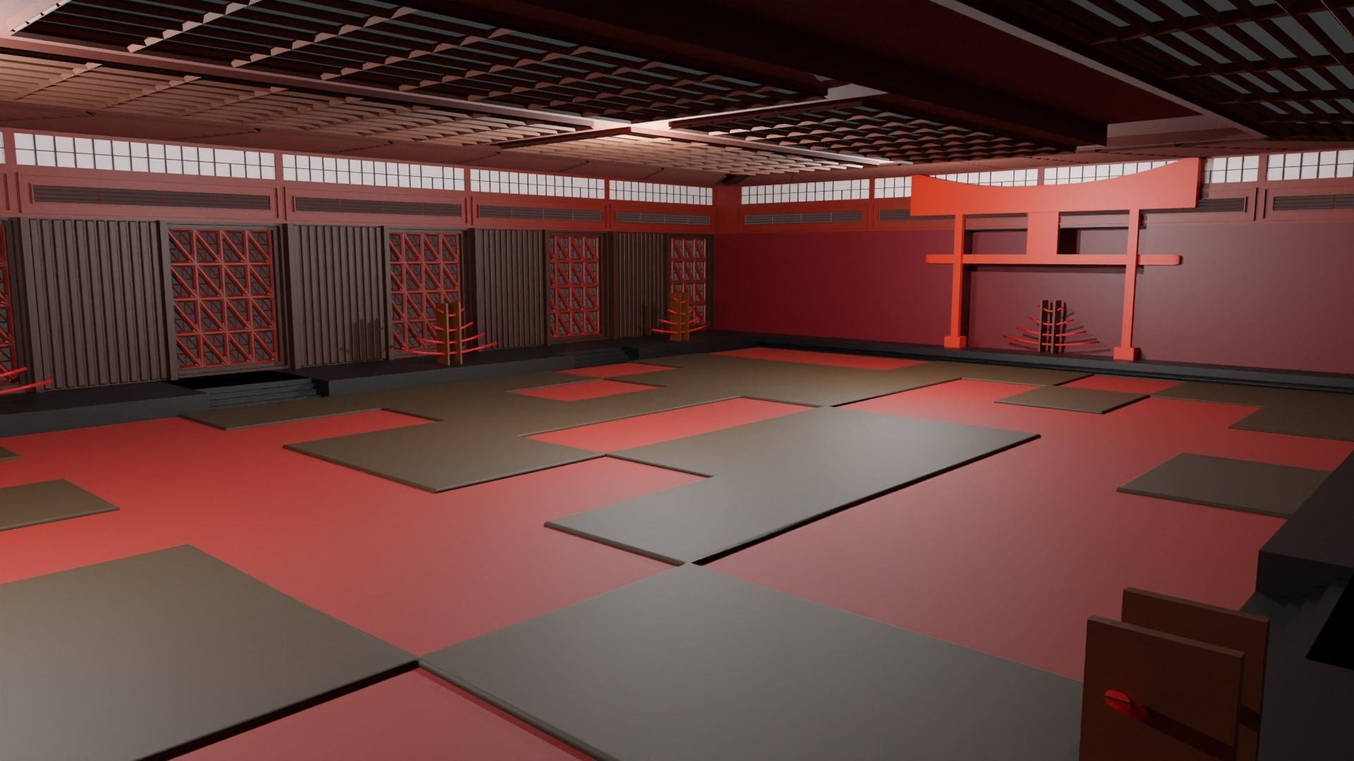 Dojo Fighting Hall Low-poly 3D model_5