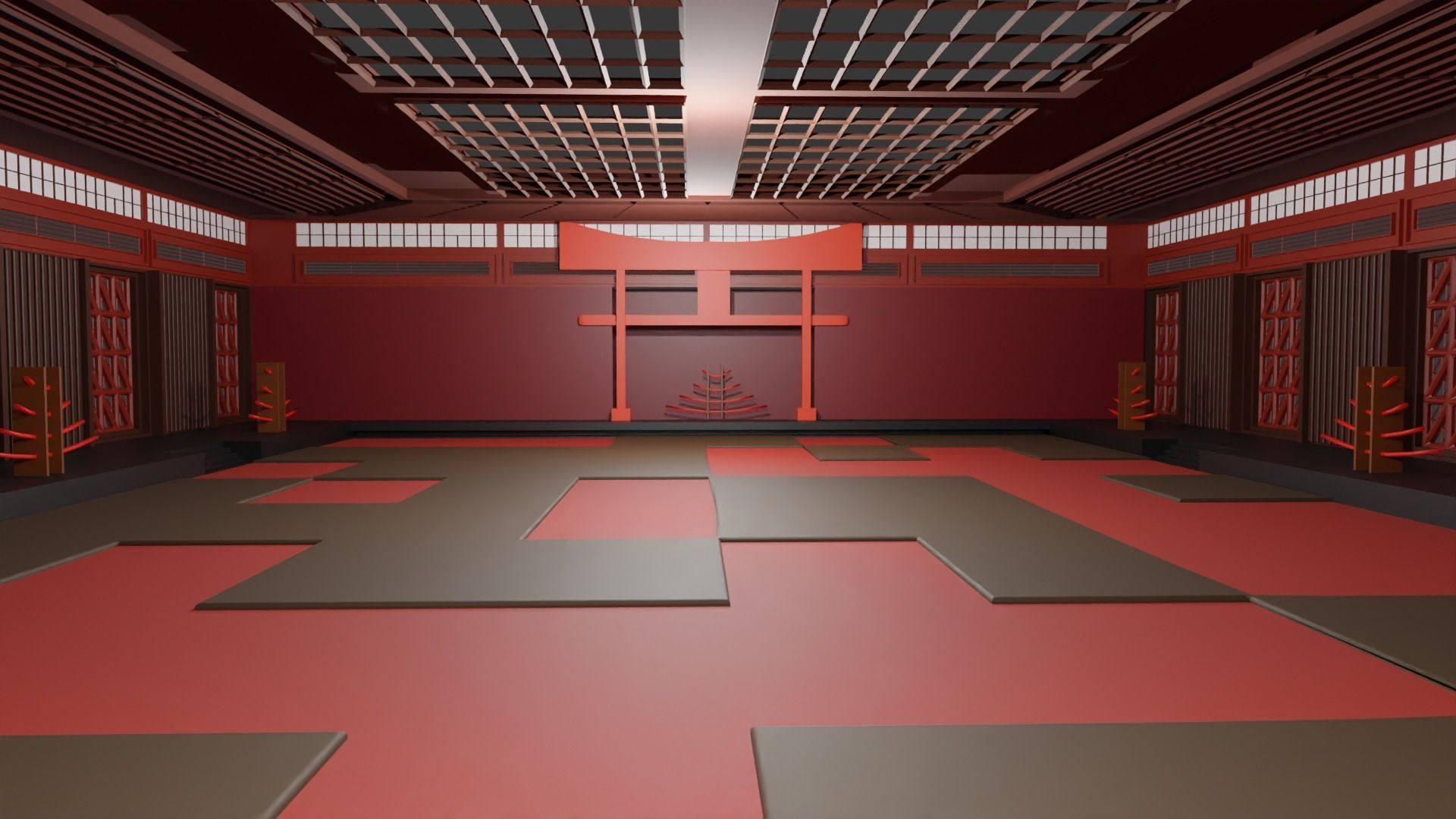 Dojo Fighting Hall Low-poly 3D model_3