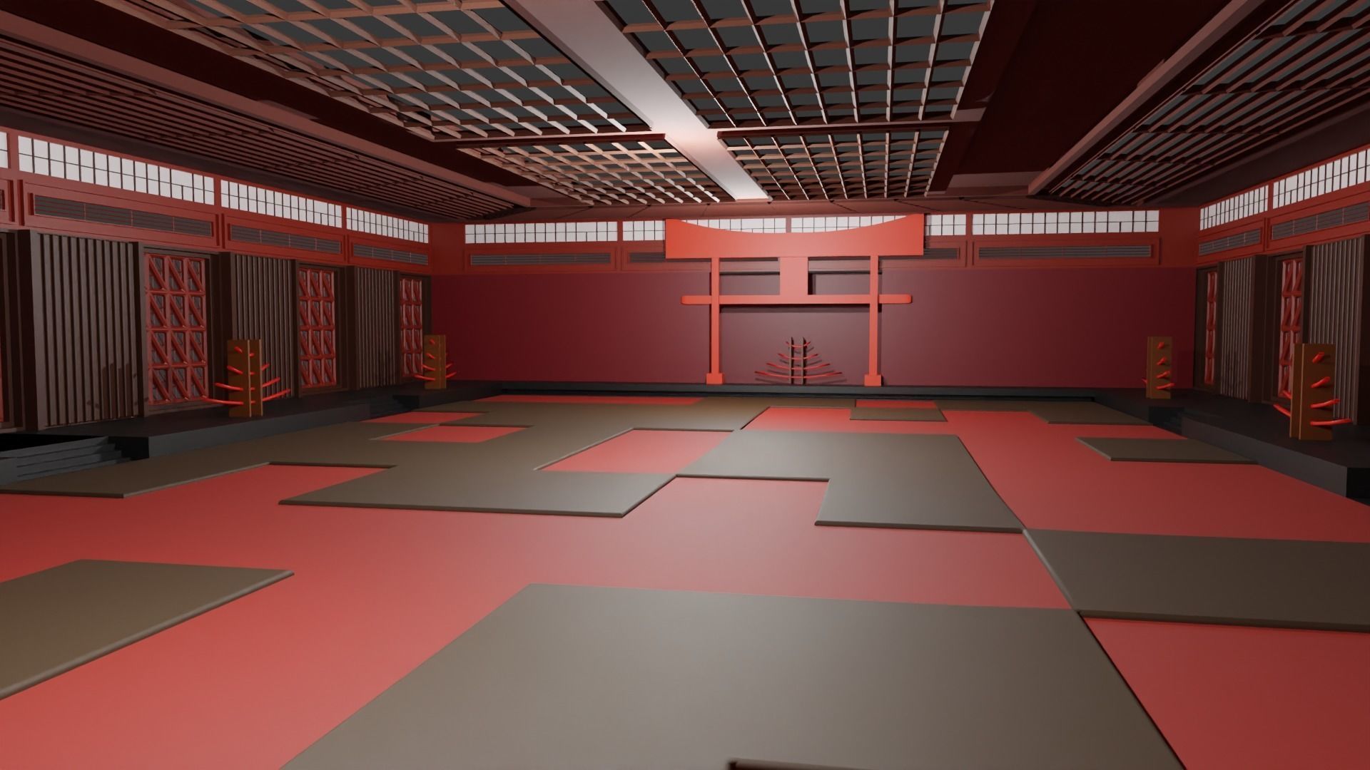 Dojo Fighting Hall Low-poly 3D model_6