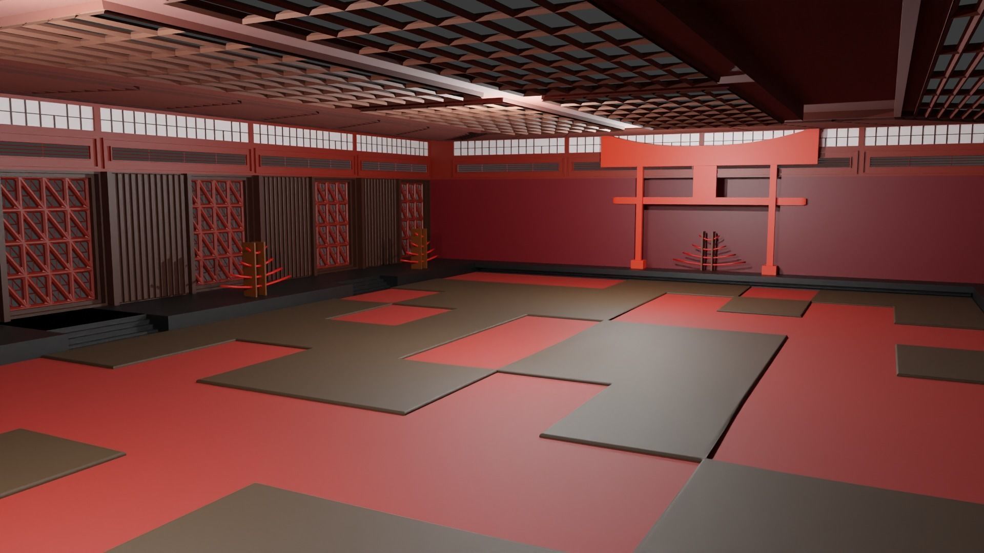 Dojo Fighting Hall Low-poly 3D model_1