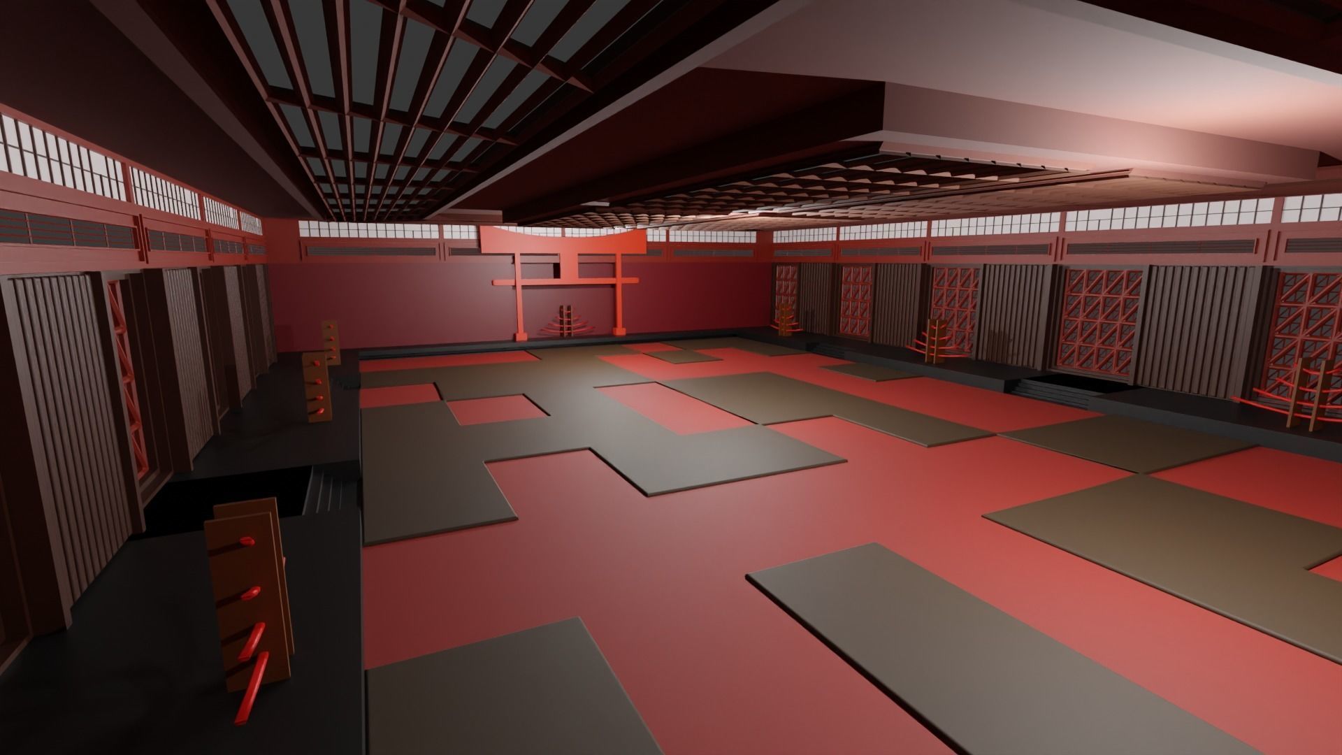 Dojo Fighting Hall Low-poly 3D model_4