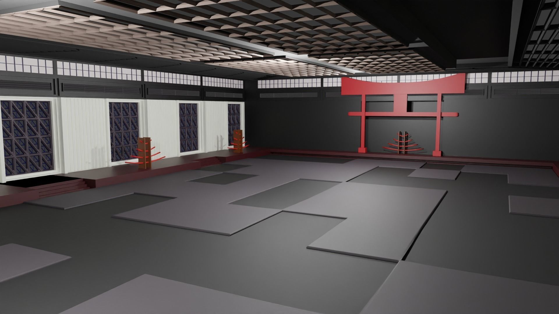 Dojo Fighting Hall Low-poly 3D model_2