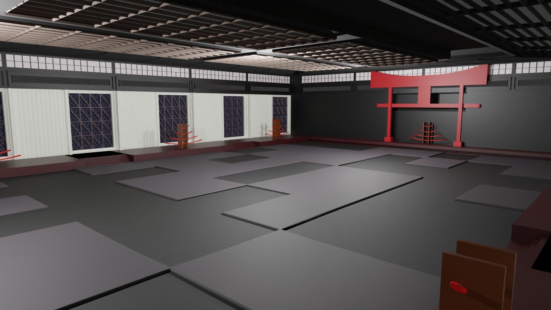 Dojo Fighting Hall Low-poly 3D model_1