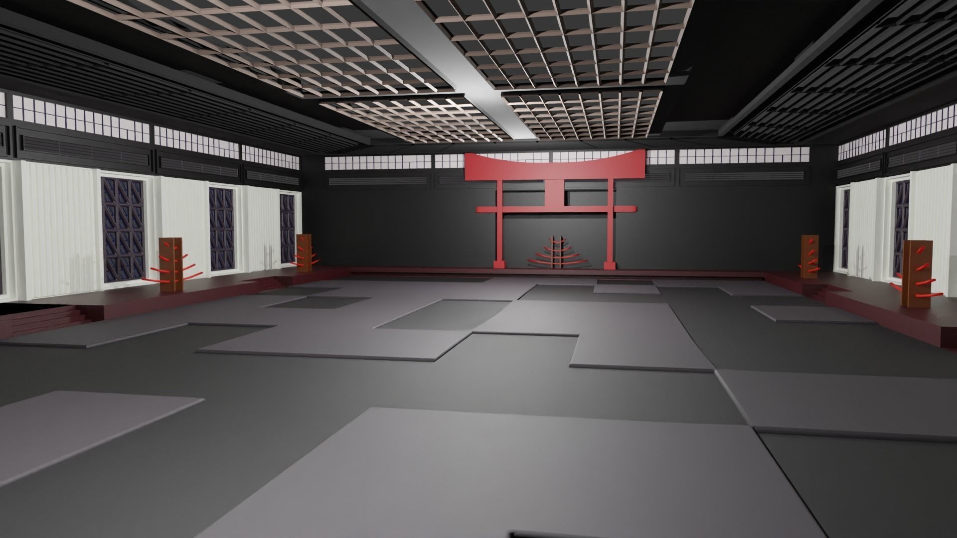 Dojo Fighting Hall Low-poly 3D model_6