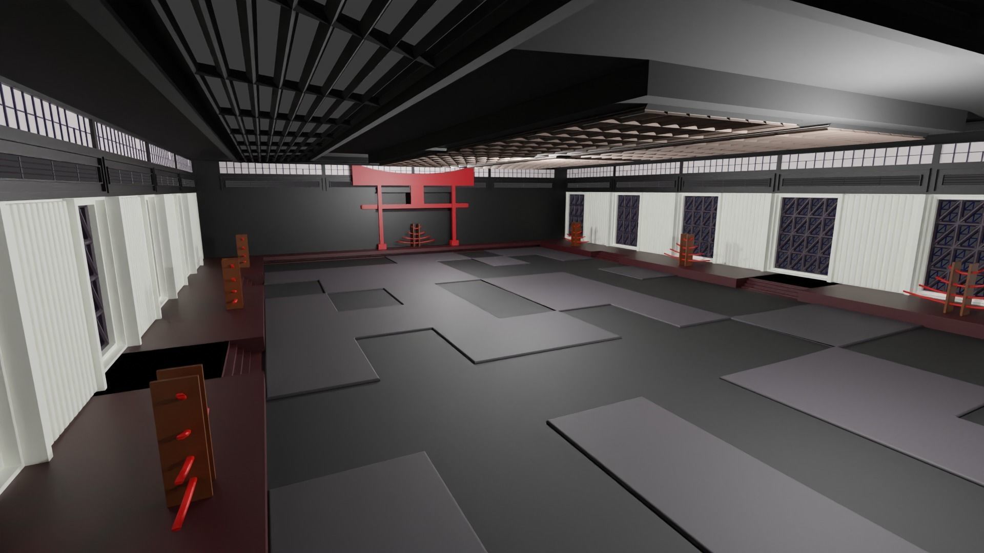 Dojo Fighting Hall Low-poly 3D model_5