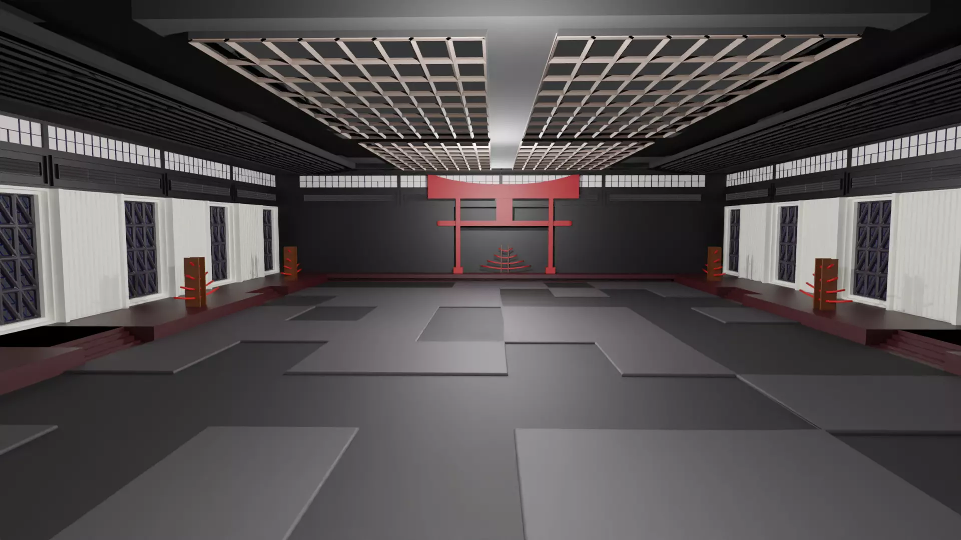 Dojo Fighting Hall Low-poly 3D model_0