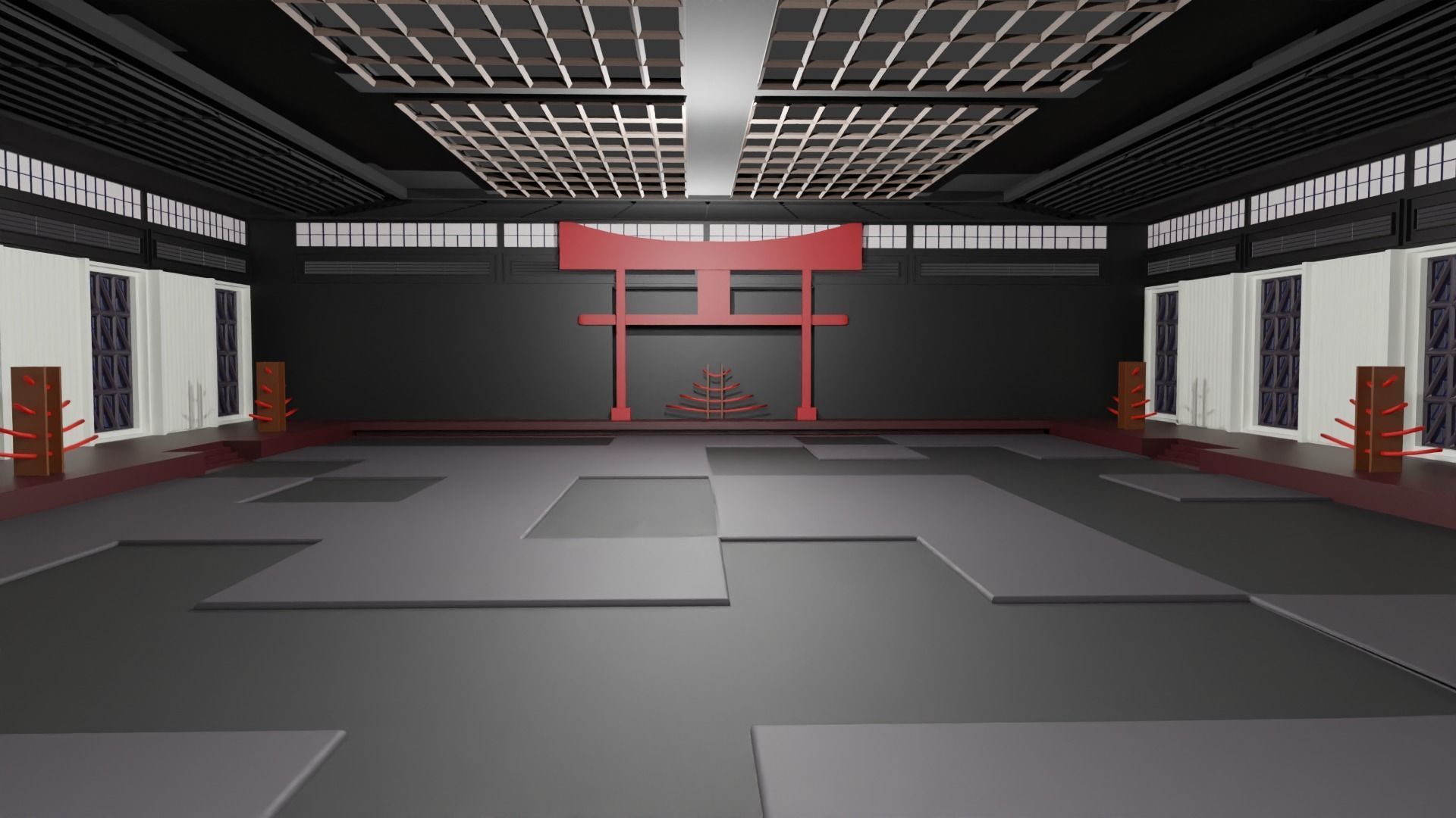 Dojo Fighting Hall Low-poly 3D model_4