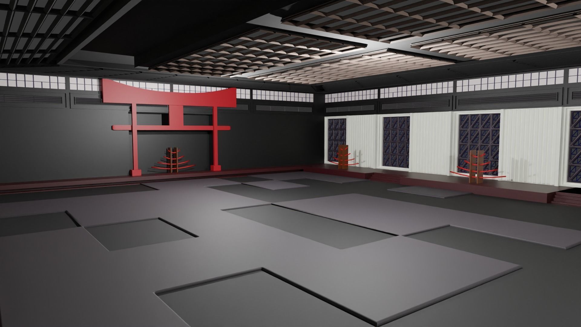 Dojo Fighting Hall Low-poly 3D model_3