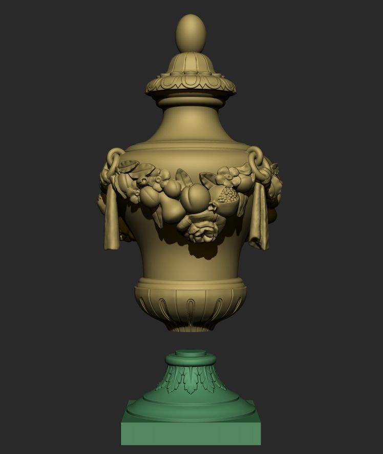 Urn with flowers and fruit  decorations 3D model_9