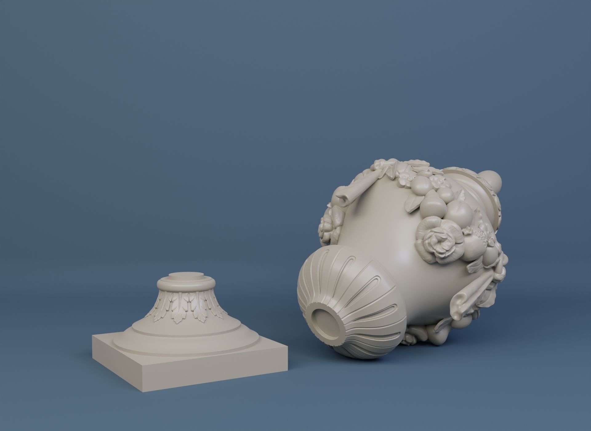 Urn with flowers and fruit  decorations 3D model_2