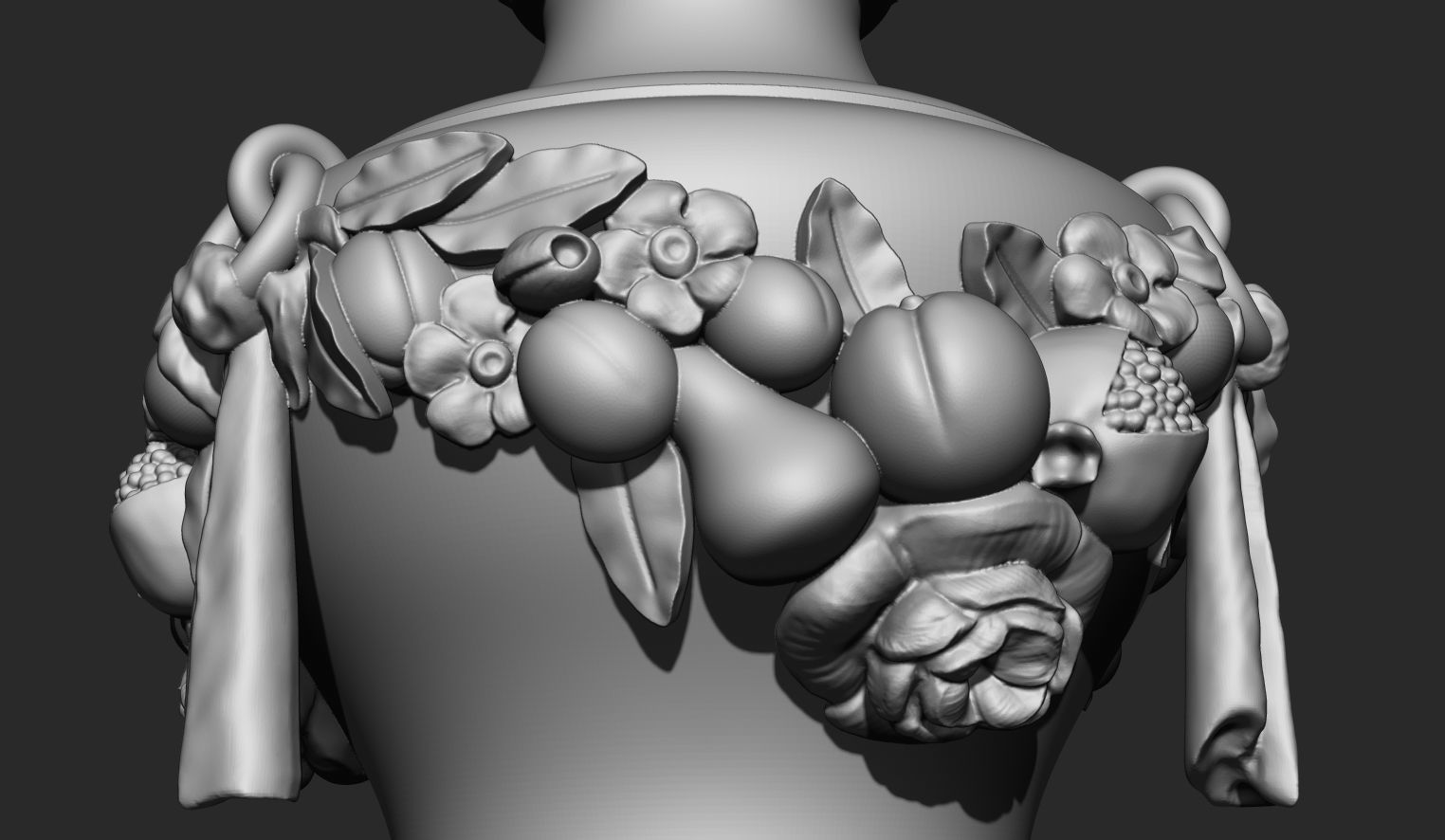 Urn with flowers and fruit  decorations 3D model_7