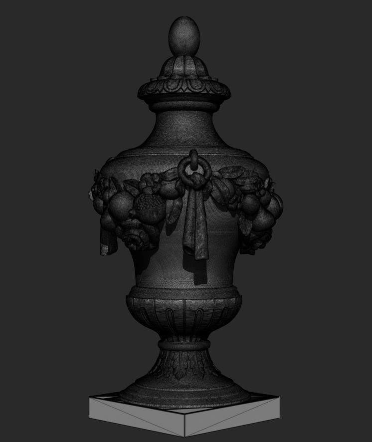 Urn with flowers and fruit  decorations 3D model_6