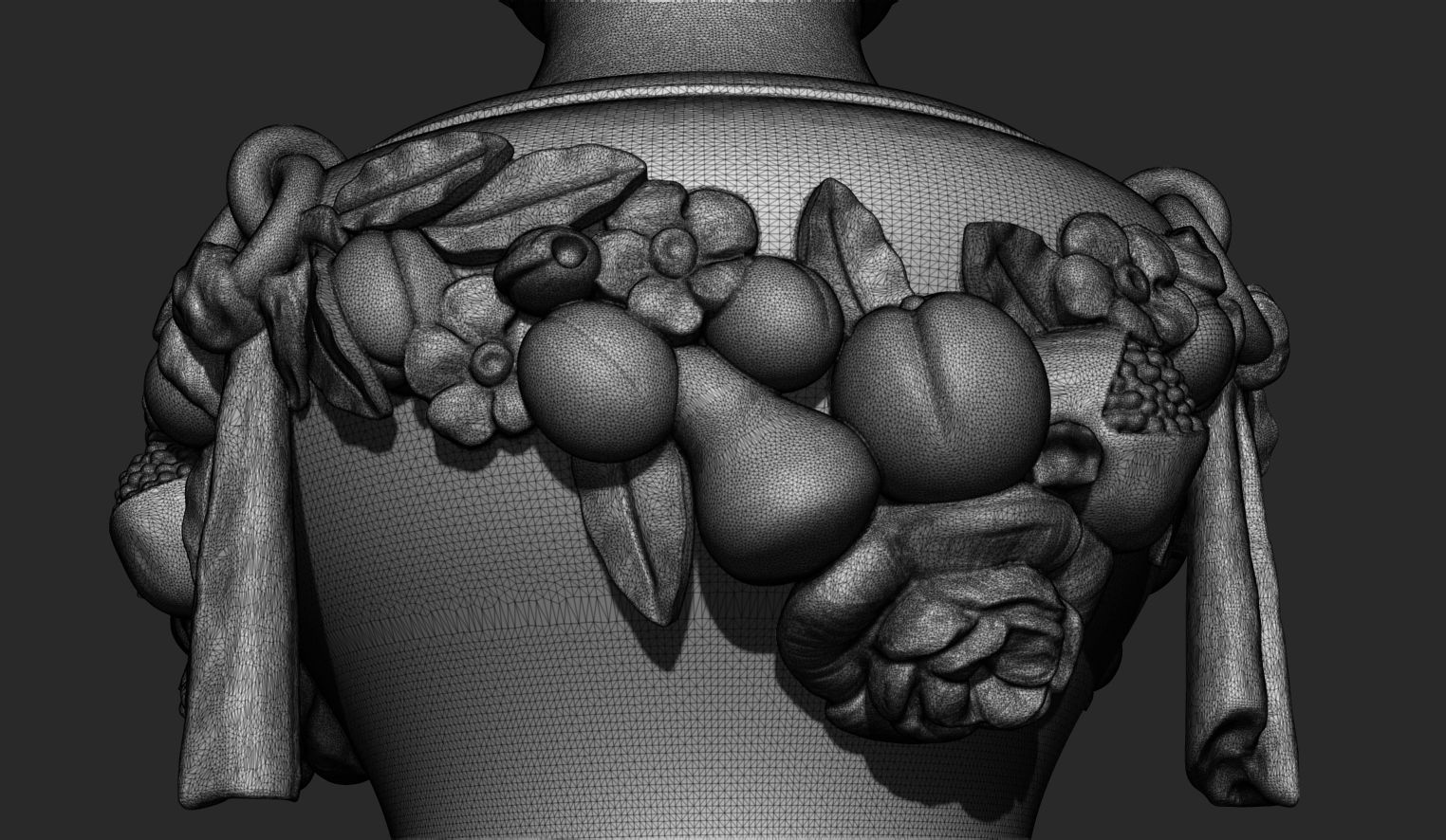 Urn with flowers and fruit  decorations 3D model_8