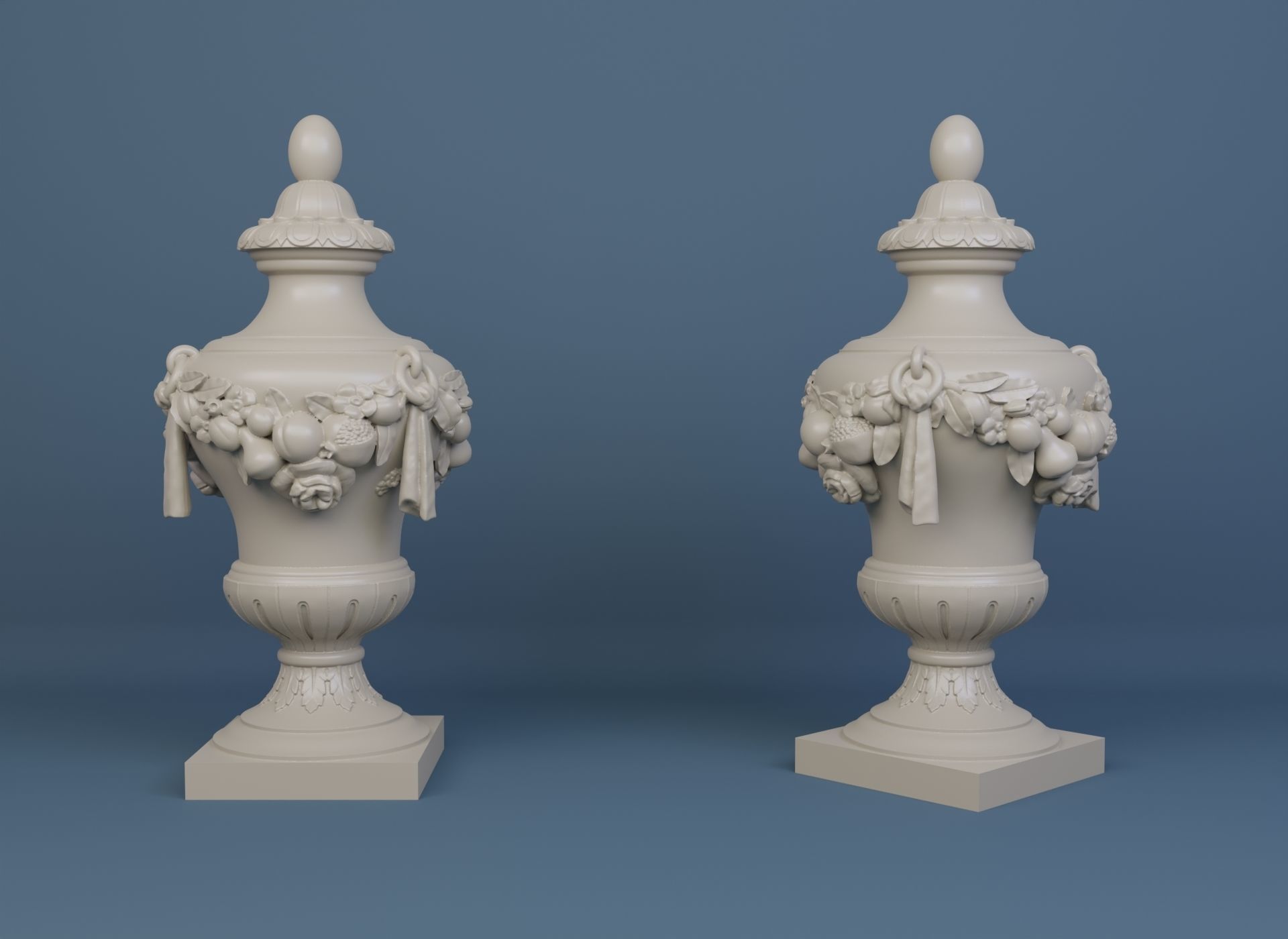 Urn with flowers and fruit  decorations 3D model_1