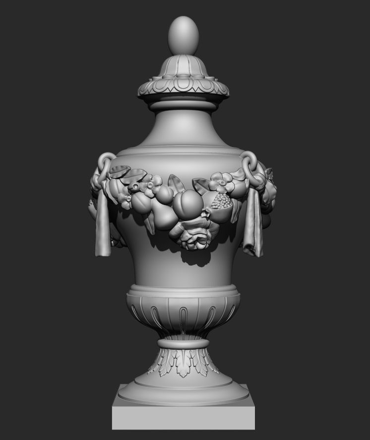Urn with flowers and fruit  decorations 3D model_3
