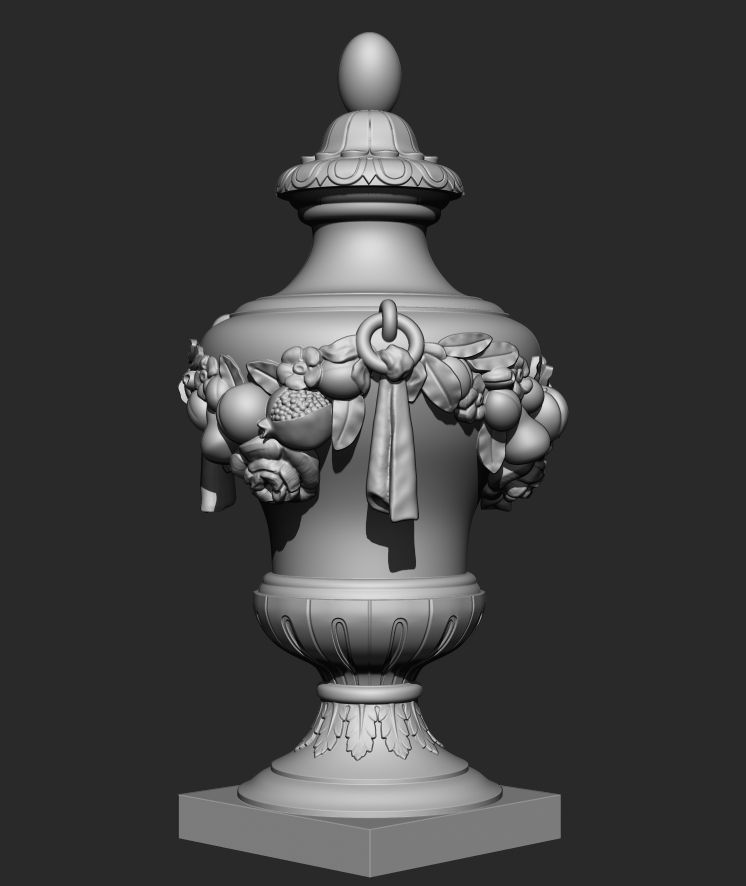Urn with flowers and fruit  decorations 3D model_5