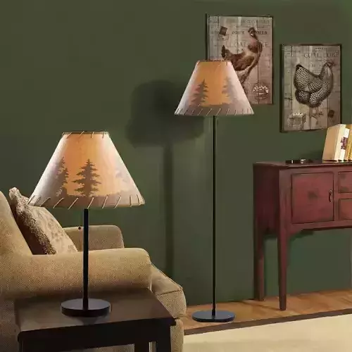 Elsea Rustic Cabin Lodge Table - Floor Lamp Forest Print 3D model