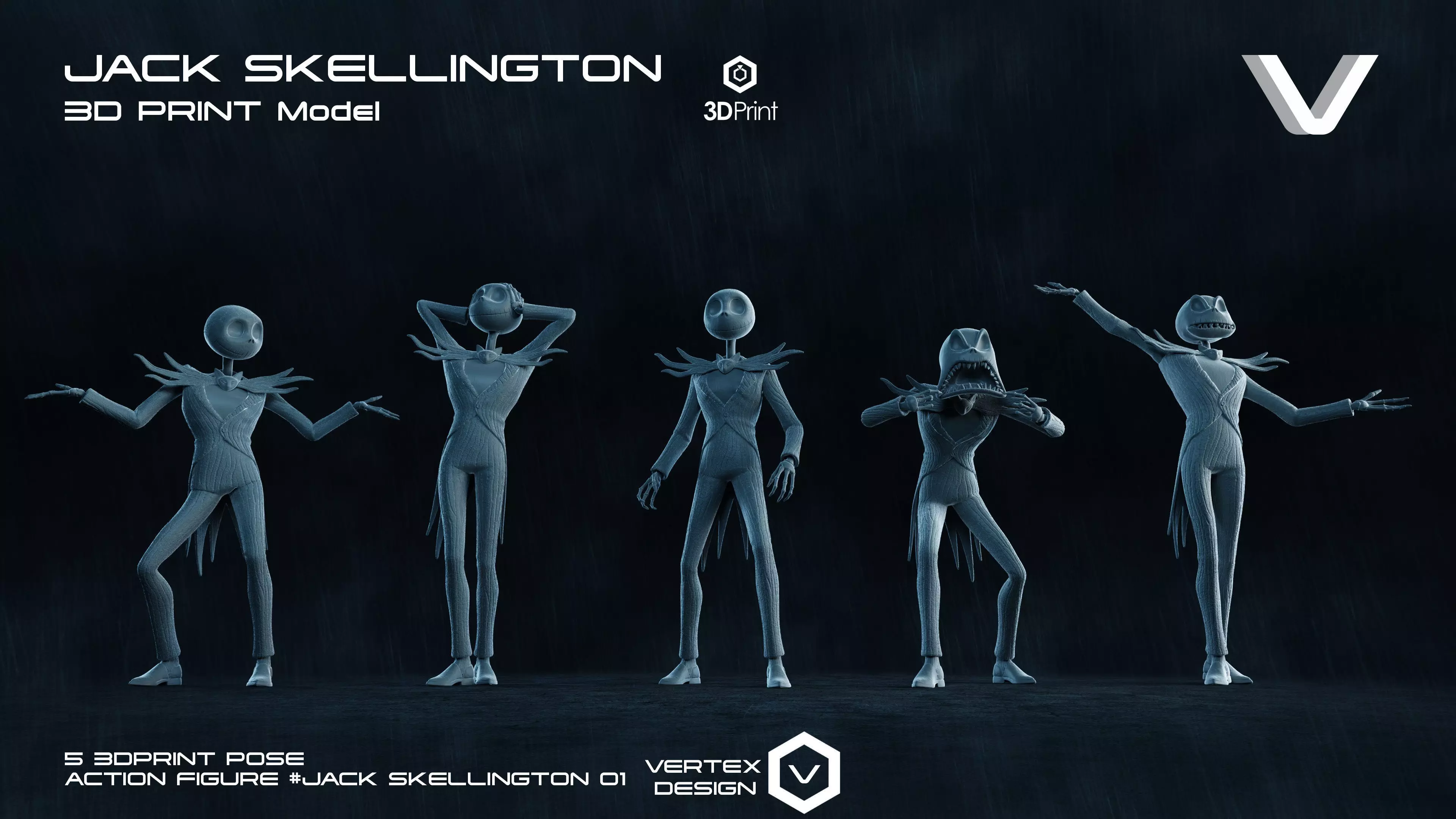  5 Jack Skellington Action Figures Pack01 3D print model_0