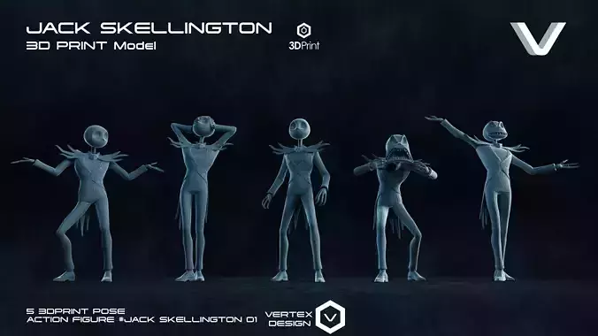  5 Jack Skellington Action Figures Pack01 3D print model
