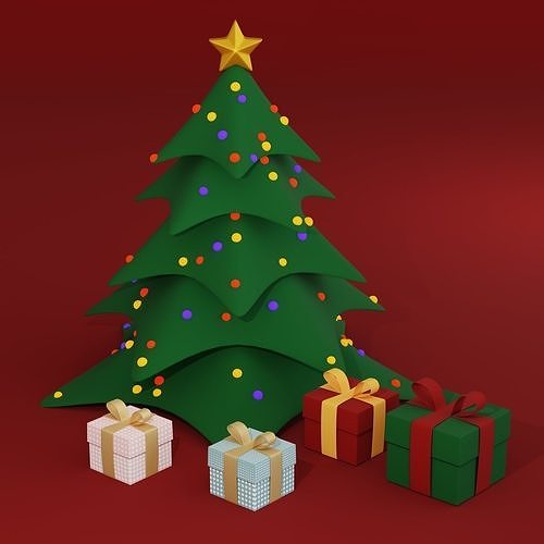 Christmas Tree and Gifts Set Free low-poly 3D model