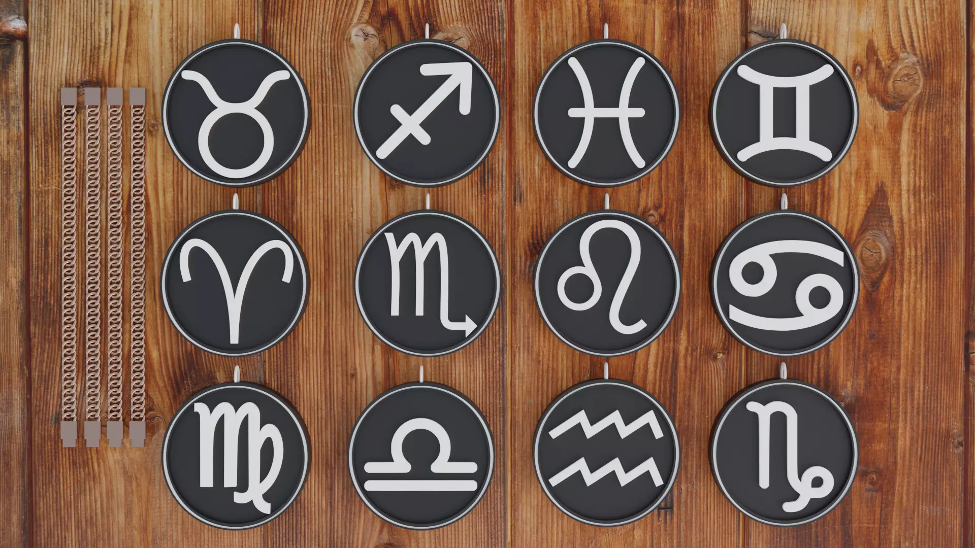 ALL 12 ZODIAC SIGN PACK - WITH CHAIN AND LOCKET 3D print model_0