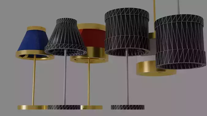Realistic metal and cloth lamp mini pack Low-poly 3D model