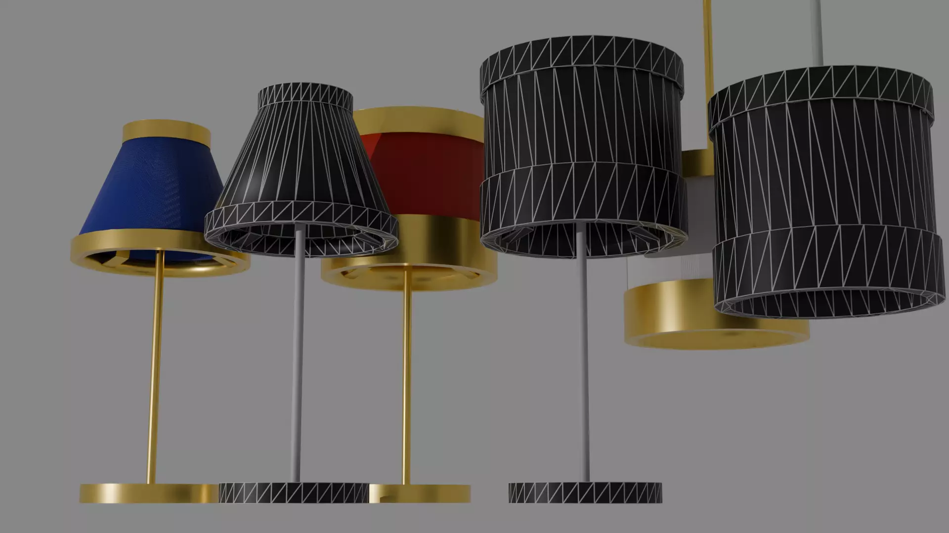 Realistic metal and cloth lamp mini pack Low-poly 3D model_0