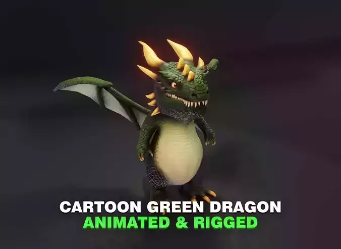 Cartoon Green Dragon Animated 3D Model Low-poly 3D model