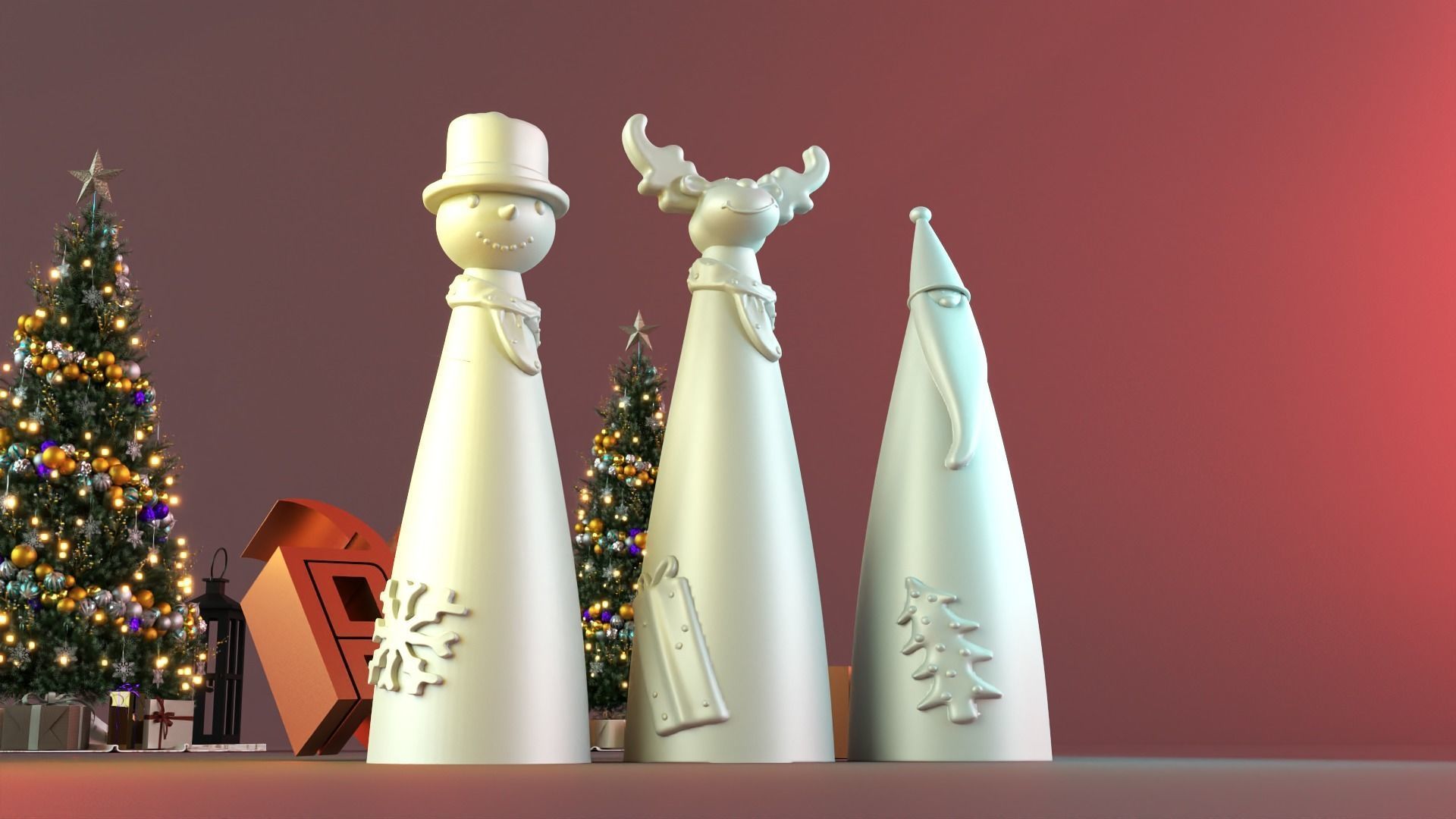 Christmas snowman deer  gnome  decor set 3D print model_3