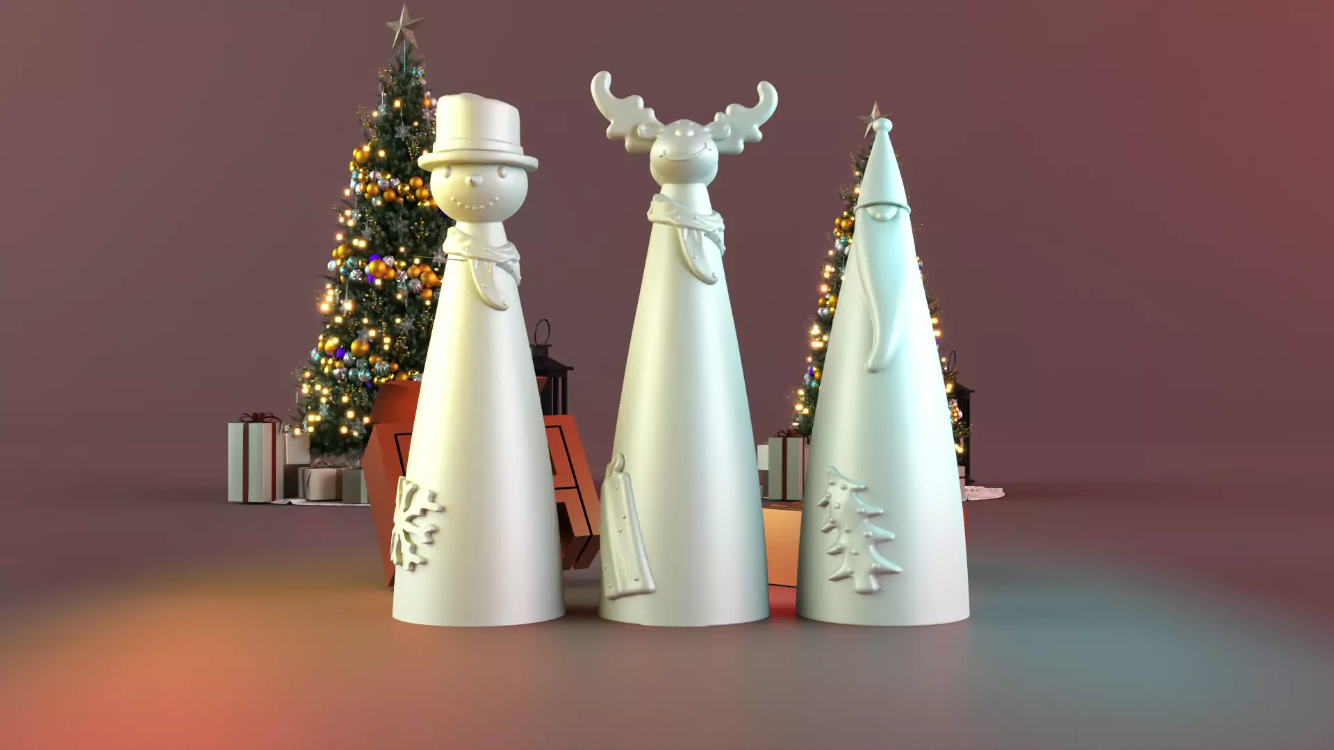 Christmas snowman deer  gnome  decor set 3D print model_0