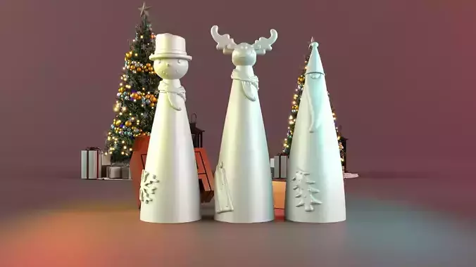 Christmas snowman deer  gnome  decor set 3D print model