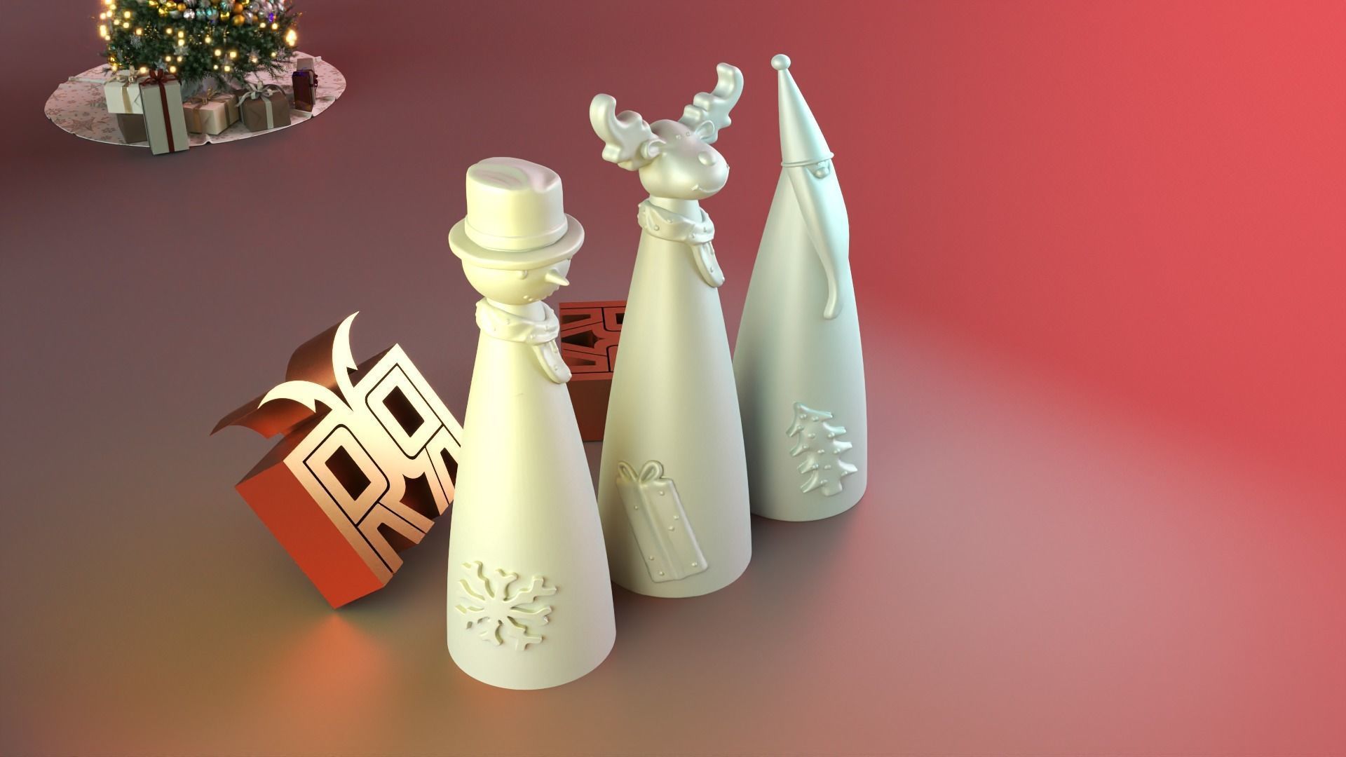 Christmas snowman deer  gnome  decor set 3D print model_6