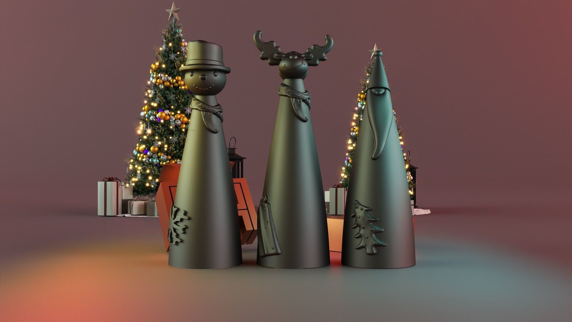 Christmas snowman deer  gnome  decor set 3D print model_7