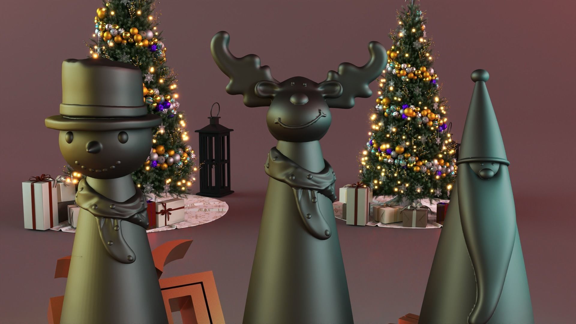 Christmas snowman deer  gnome  decor set 3D print model_8