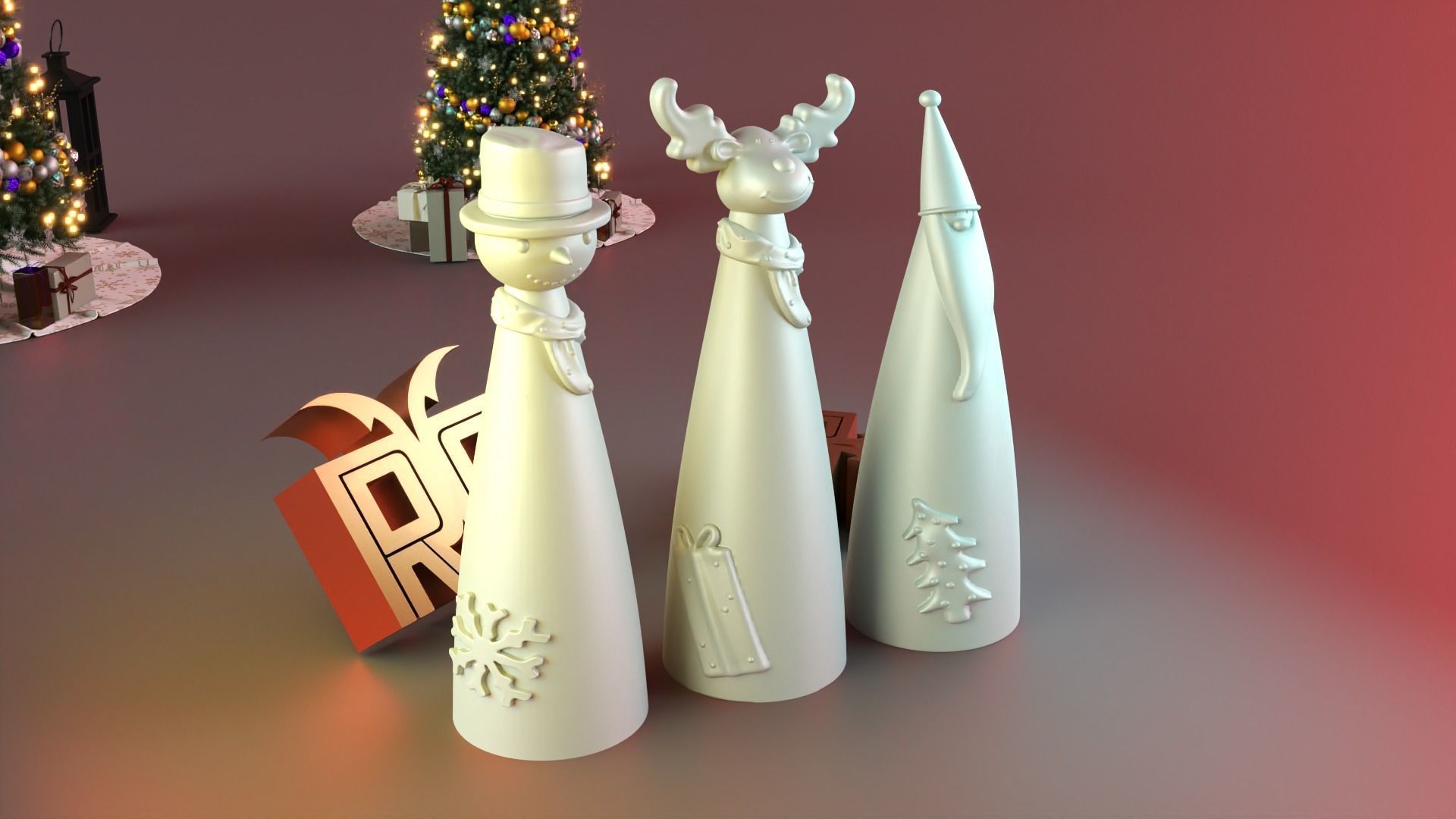 Christmas snowman deer  gnome  decor set 3D print model_2