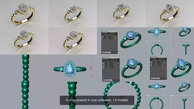6 rings jewelry in one collection 